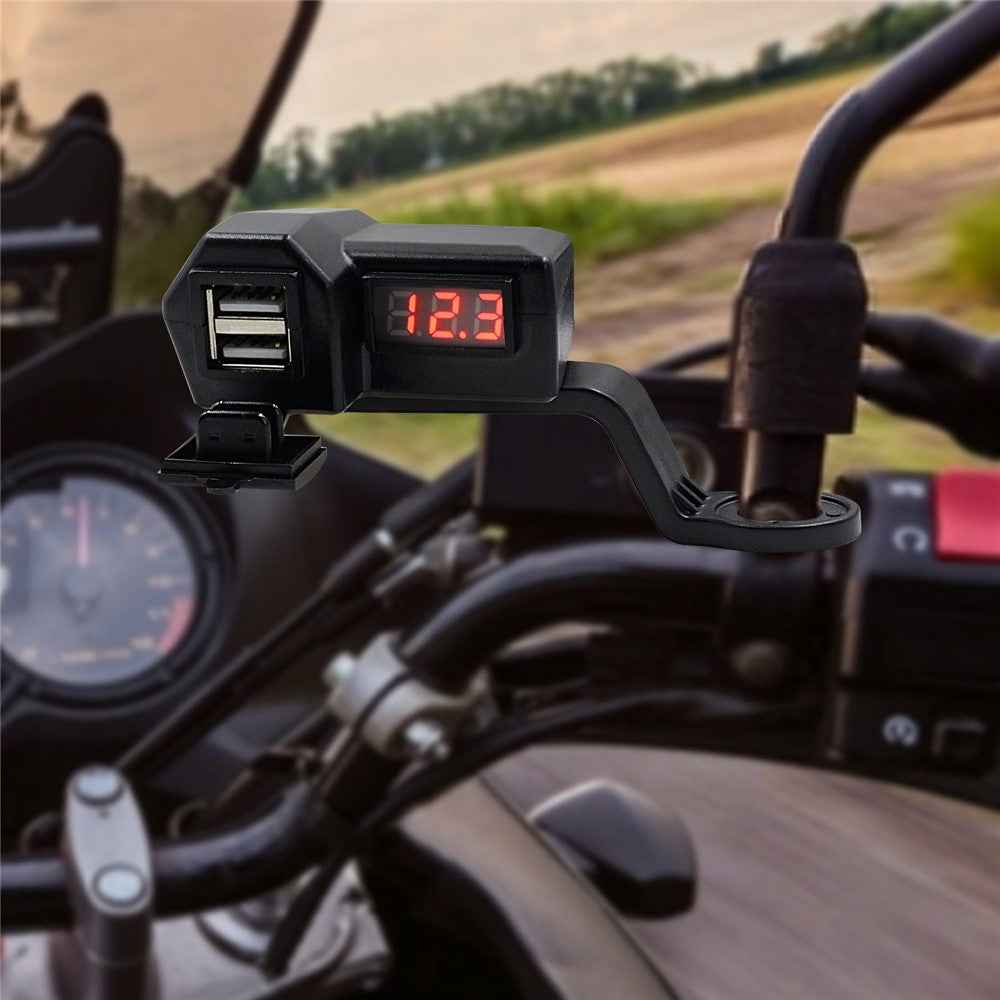 CS-1072A1 10-24V Motorcycle Dual USB Charger Digital Display Voltmeter Waterproof Phone Charging Adapter