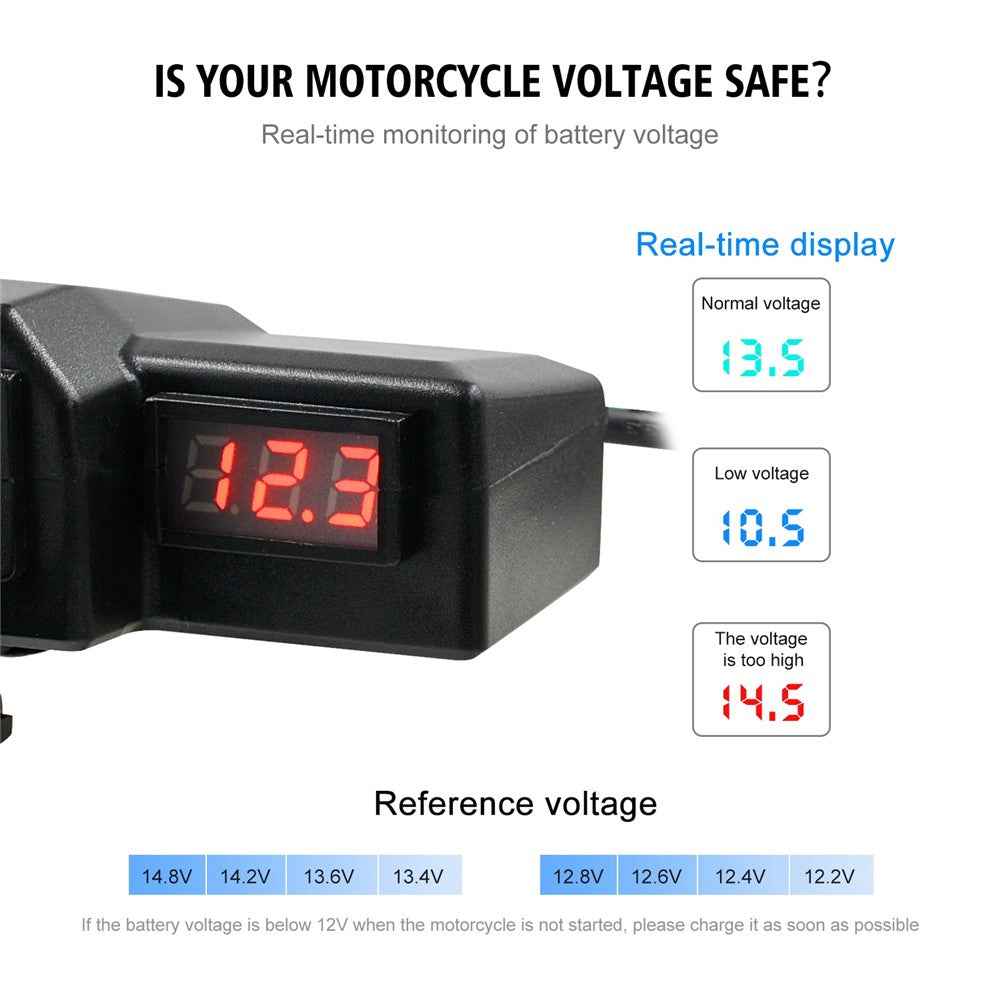 CS-1072A1 10-24V Motorcycle Dual USB Charger Digital Display Voltmeter Waterproof Phone Charging Adapter