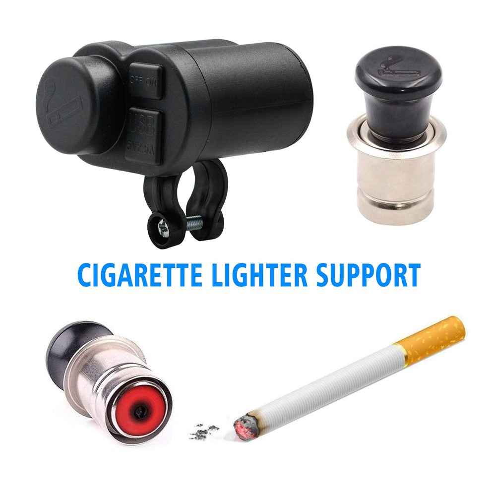 CS-313F1 12-24V Motorcycle Modify Dual USB Charger Waterproof Phone Charging Adapter with Cigarette Lighter Head and Switch