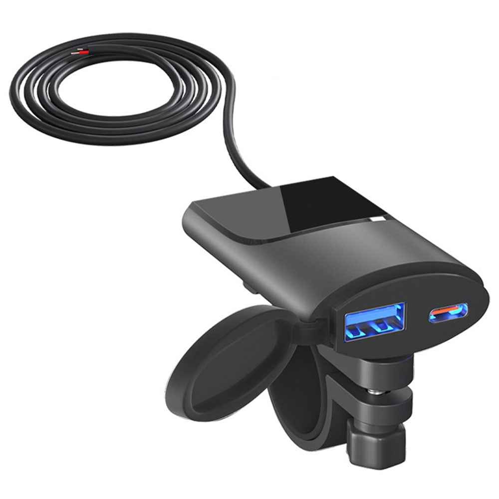 WUPP ZH-1927B1 Motorcycle Handlebar Phone Charger Ultra-Thin USB A+Type-C QC3.0 Charger