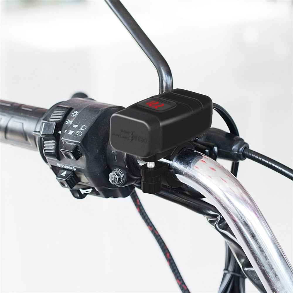 WUPP ZH-854A Motorcycle Handlebar Dual USB QC3.0 Phone Charger Voltmeter Fast Charge Adapter with Switch - Red Voltmeter