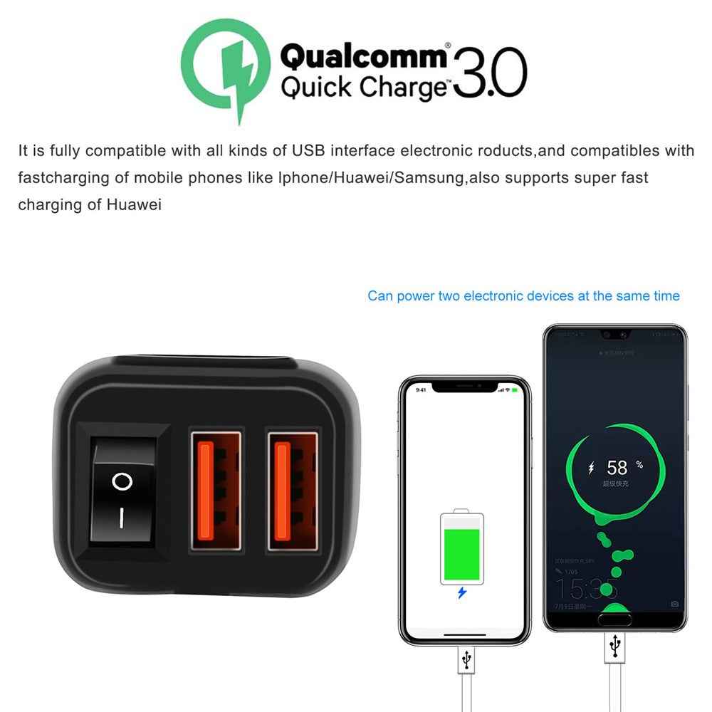 WUPP ZH-854A Motorcycle Handlebar Dual USB QC3.0 Phone Charger Voltmeter Fast Charge Adapter with Switch - Blue Voltmeter