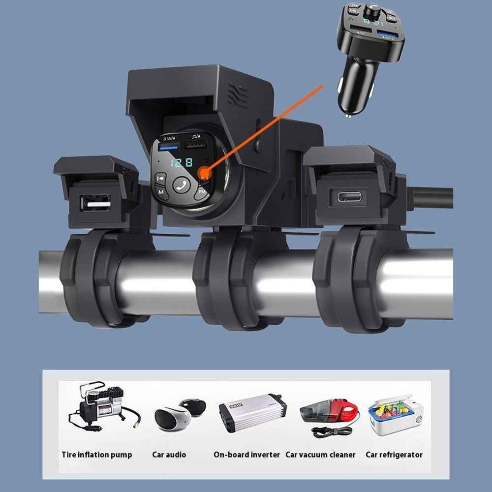 WUPP ZH-1849A1 Motorcycle Handlebar Charger QC3.0 USB-A+Type-C+Cigarette Lighter (With Cigarette Lighter Plug)