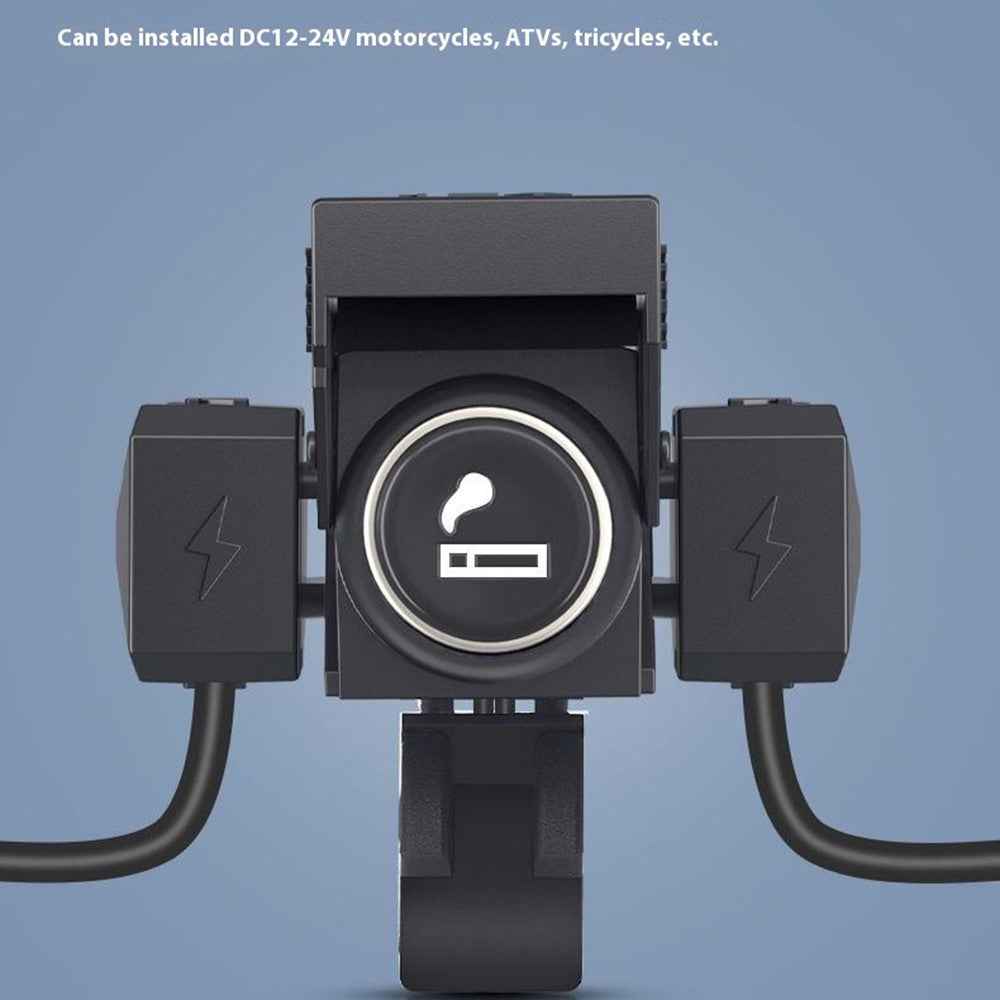 WUPP CS-1849C1 Motorcycle Charger QC3.0 USB-A+Type-C+Cigarette Lighter Handlebar Charger