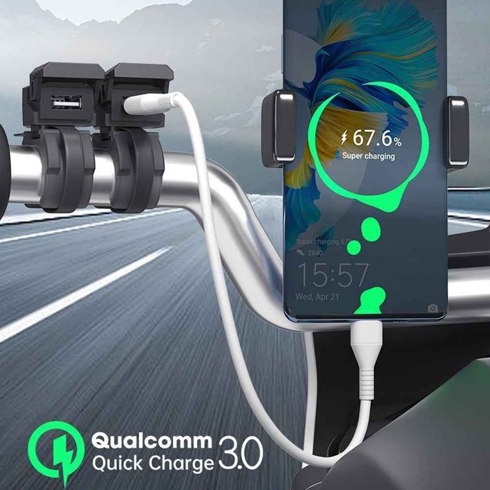 WUPP CS-1849D1 Motorcycle Charger USB-A+Type-C Motorbike Handlebar Charger
