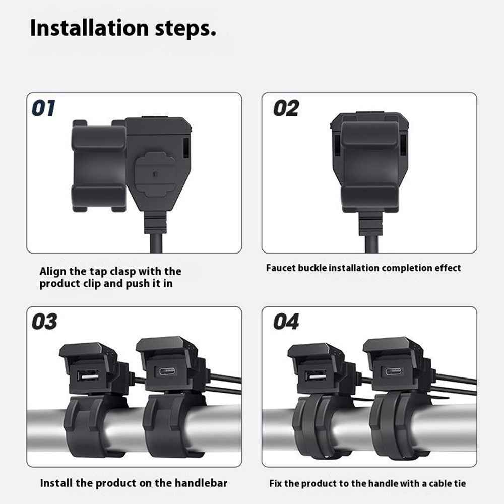 WUPP CS-1849D1 Motorcycle Charger USB-A+Type-C Motorbike Handlebar Charger