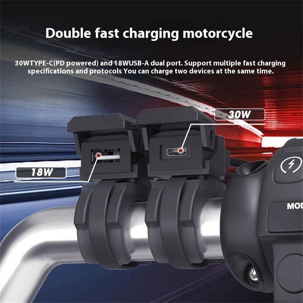 WUPP CS-1849D1 Motorcycle Charger USB-A+Type-C Motorbike Handlebar Charger