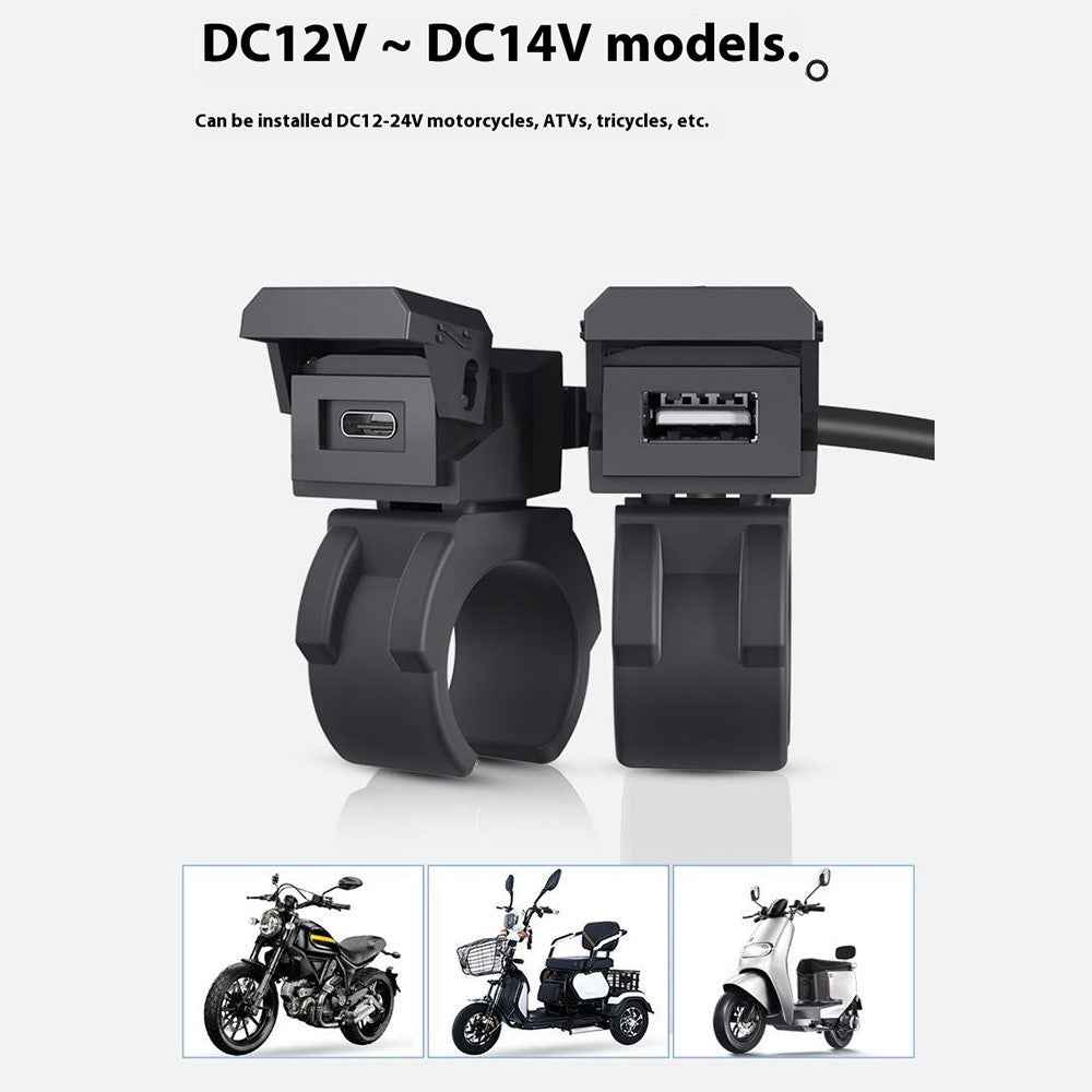 WUPP CS-1849D1 Motorcycle Charger USB-A+Type-C Motorbike Handlebar Charger