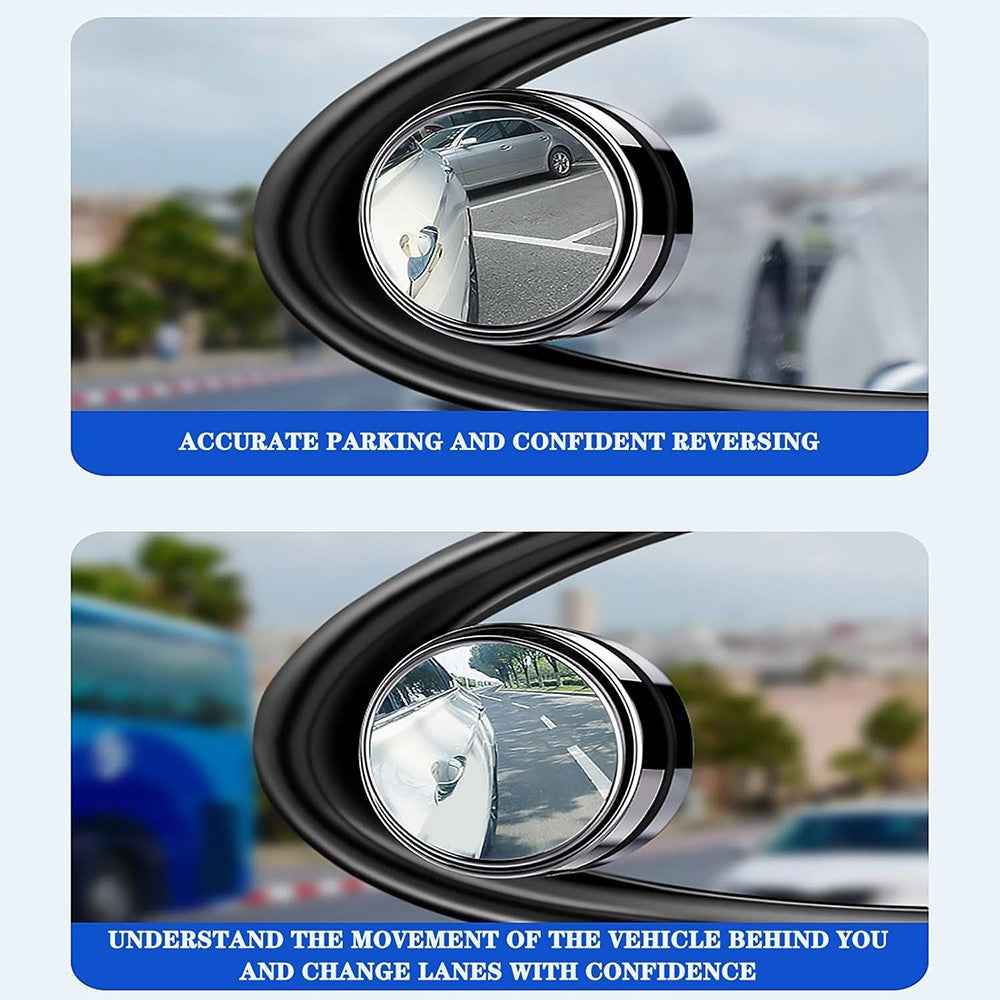 2Pcs Adhesive 360 Degree Blind Spot Car Reversing Aid Rearview Mirror Small Round Mirror - Black