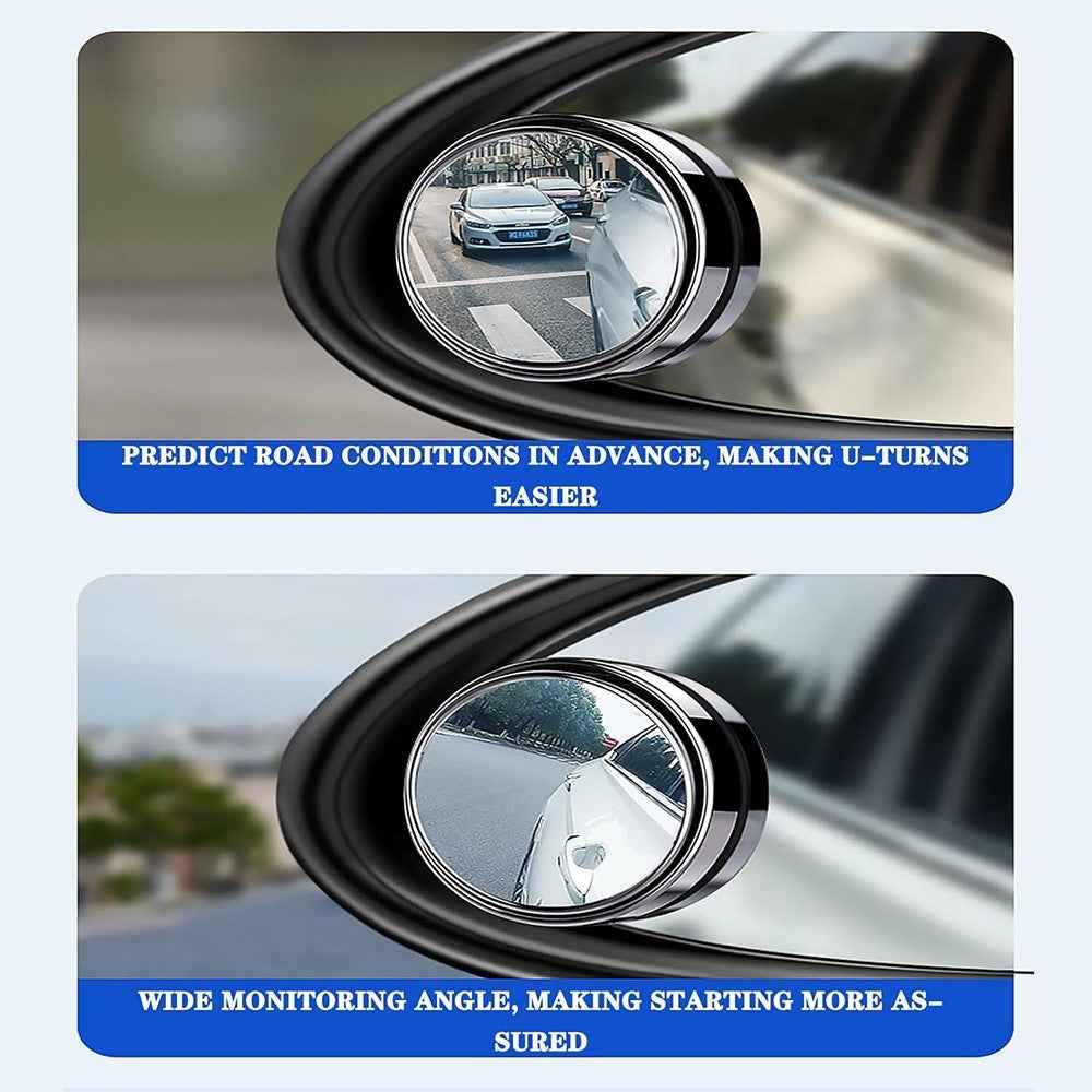 2Pcs Adhesive 360 Degree Blind Spot Car Reversing Aid Rearview Mirror Small Round Mirror - Black