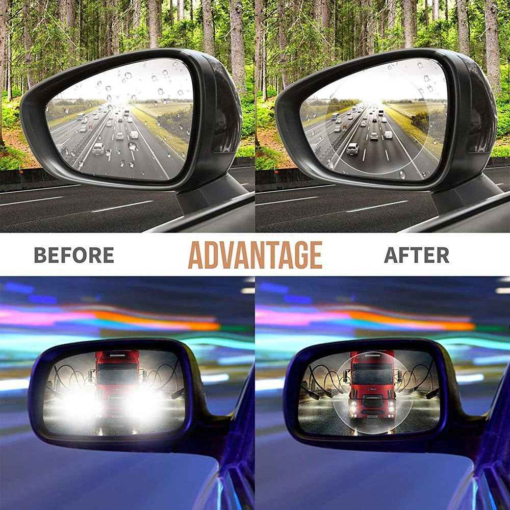 2Pcs Round 100x100mm Car Rear View Mirror Film PET Anti-Fog Rainproof Mirror Film with Tools
