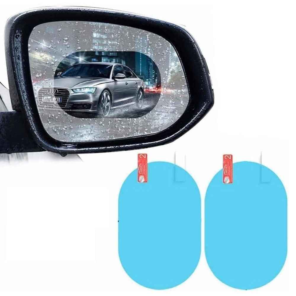 2Pcs Oval 100x150mm Car Rear View Mirror Film PET Anti-Fog Rainproof Mirror Film with Tools