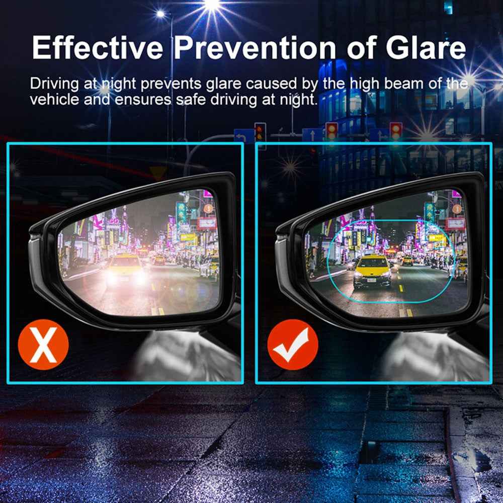 2Pcs Oval 100x150mm Car Rear View Mirror Film PET Anti-Fog Rainproof Mirror Film with Tools