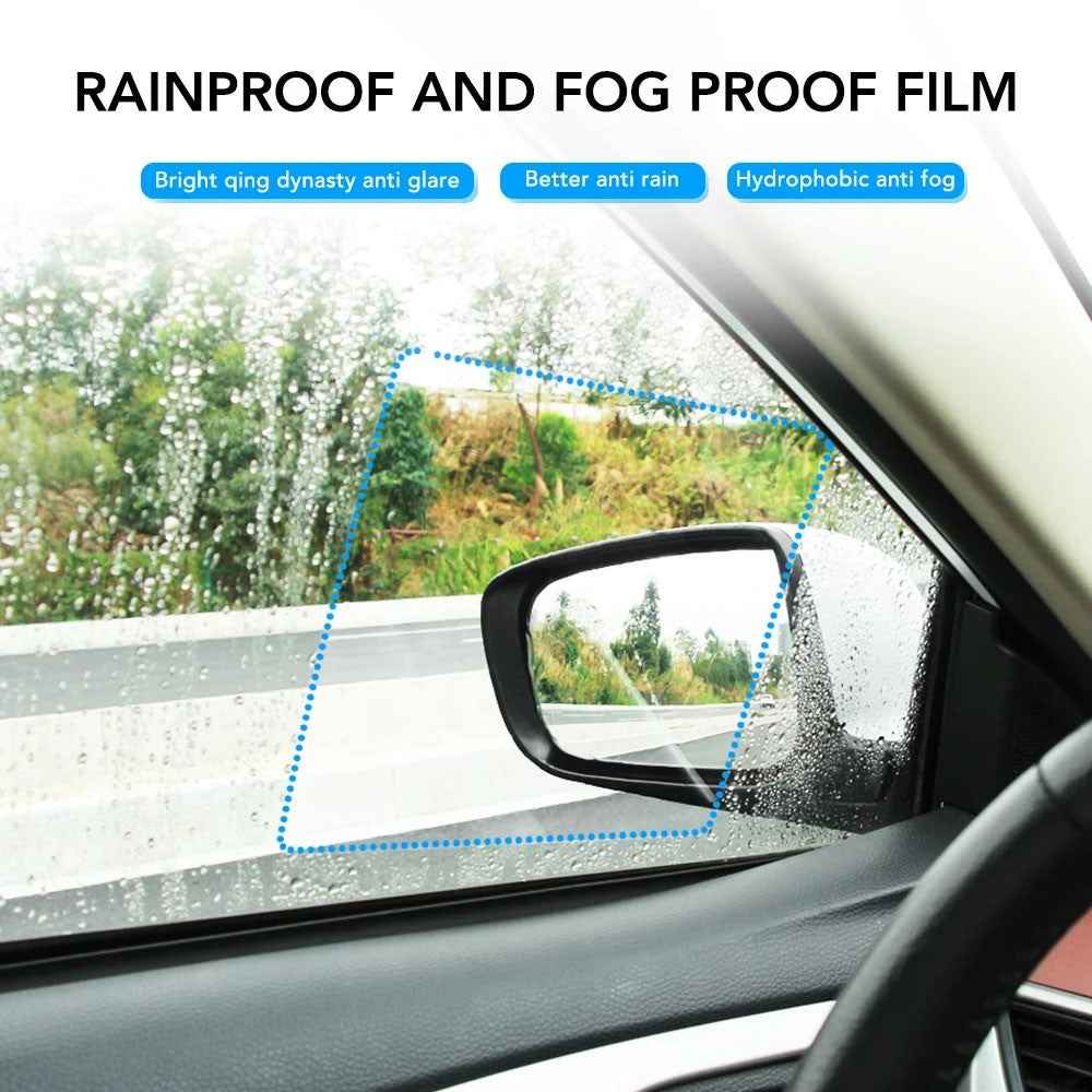 2Pcs Square 175x200mm Car Rear View Mirror Film PET Anti-Fog Rainproof Mirror Film with Tools