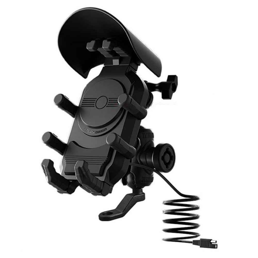 WUPP CS-2056A1 Motorcycle Phone Holder with USB-A+Type-C+Wireless 3-in-1 Charging, Mirror Mount