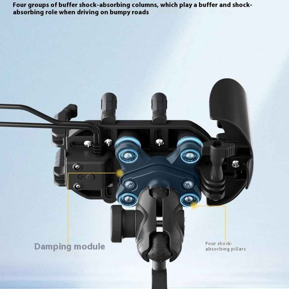 WUPP CS-2056A1 Motorcycle Phone Holder with USB-A+Type-C+Wireless 3-in-1 Charging, Mirror Mount