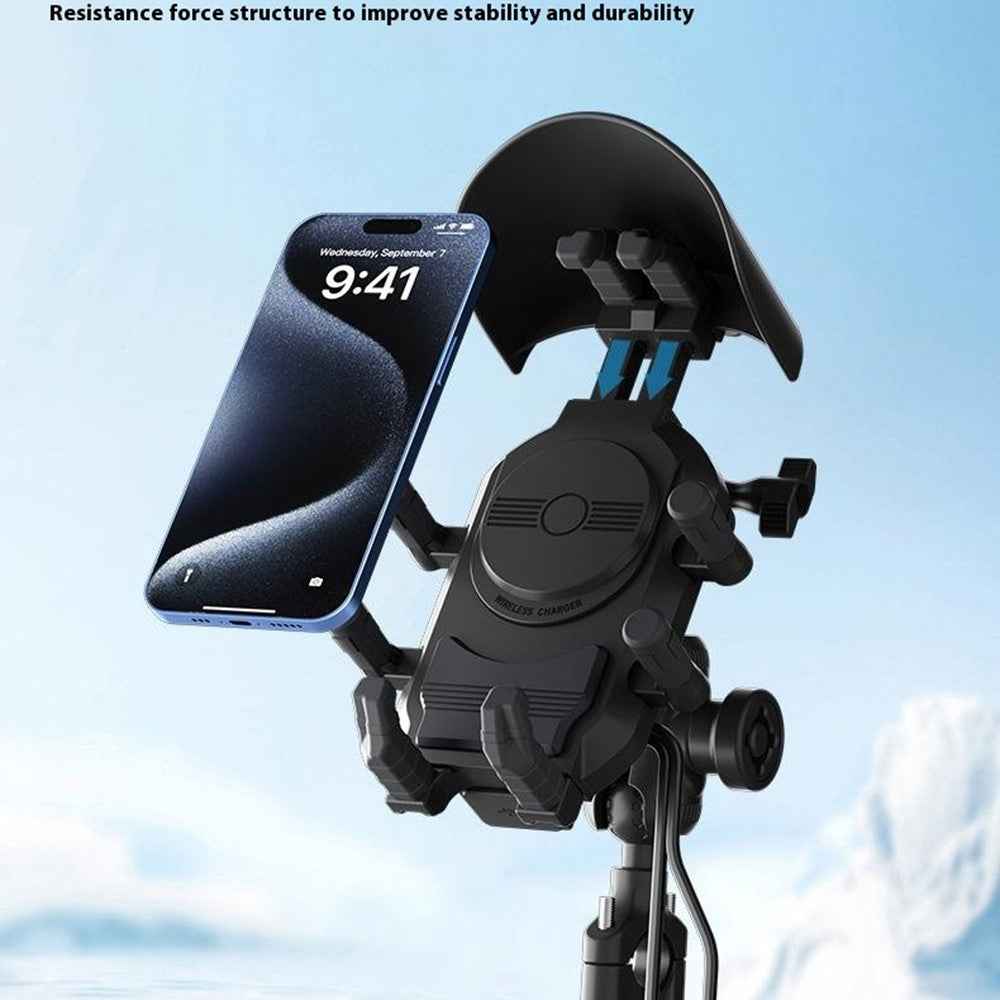 WUPP CS-2056A2 Motorcycle Phone Holder Wireless Charging Phone Stand, Handlebar Mount
