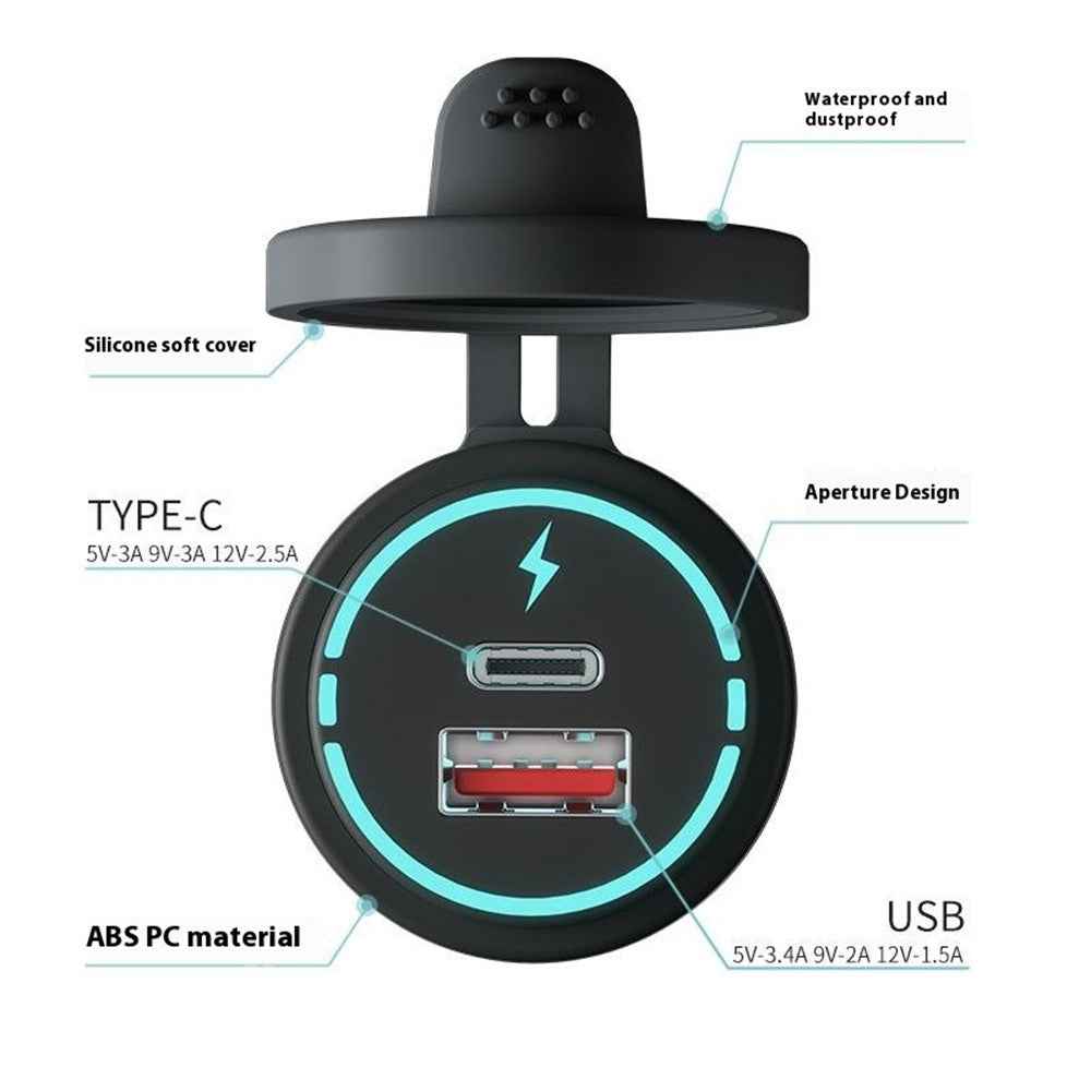 WUPP ZH-1786B1 QC3.0 USB+Type-C Charger IP66 Waterproof Socket with Silicone Cap