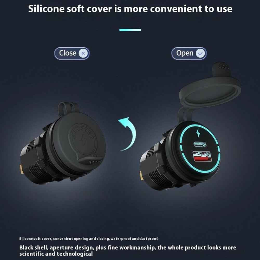 WUPP ZH-1786B2 QC3.0 Charger USB+Type-C Socket with Silicone Cap and 60cm Cable