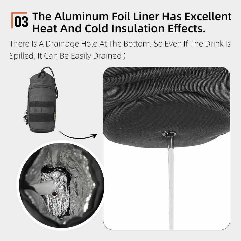 RHINOWALK Mechanic MJX2006BK Thermal Aluminum Liner Expanded Motorcycle Water Bottle Holder Bag, 10.5x22cm