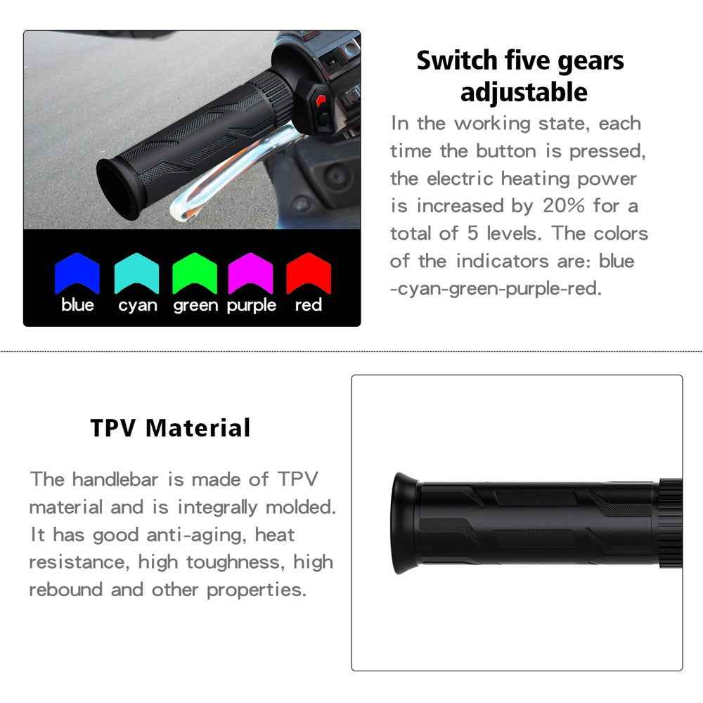 WUPP ZH-990B1 1Pair 5-Gear 12V Motorcycle Heating Handlebar Electric Heated Grips with Indicator Warmer Heating Grips for Winter