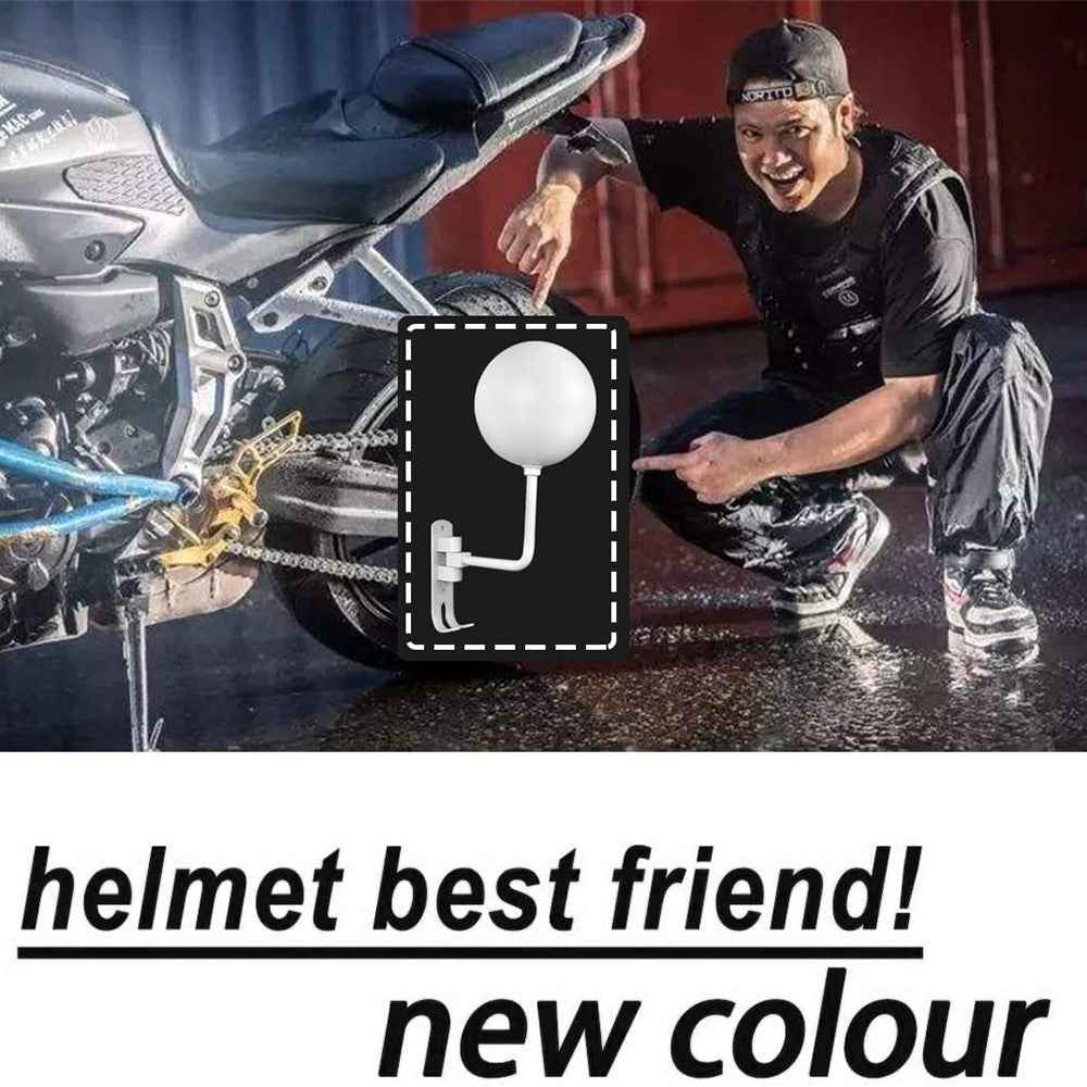 1Pair Motorcycle Wall Mounted Helmet Display Rack 180-Degree Rotating E-Bike Helmet Holder with 2 Hook for Hats, Caps, Keys, Bags - White
