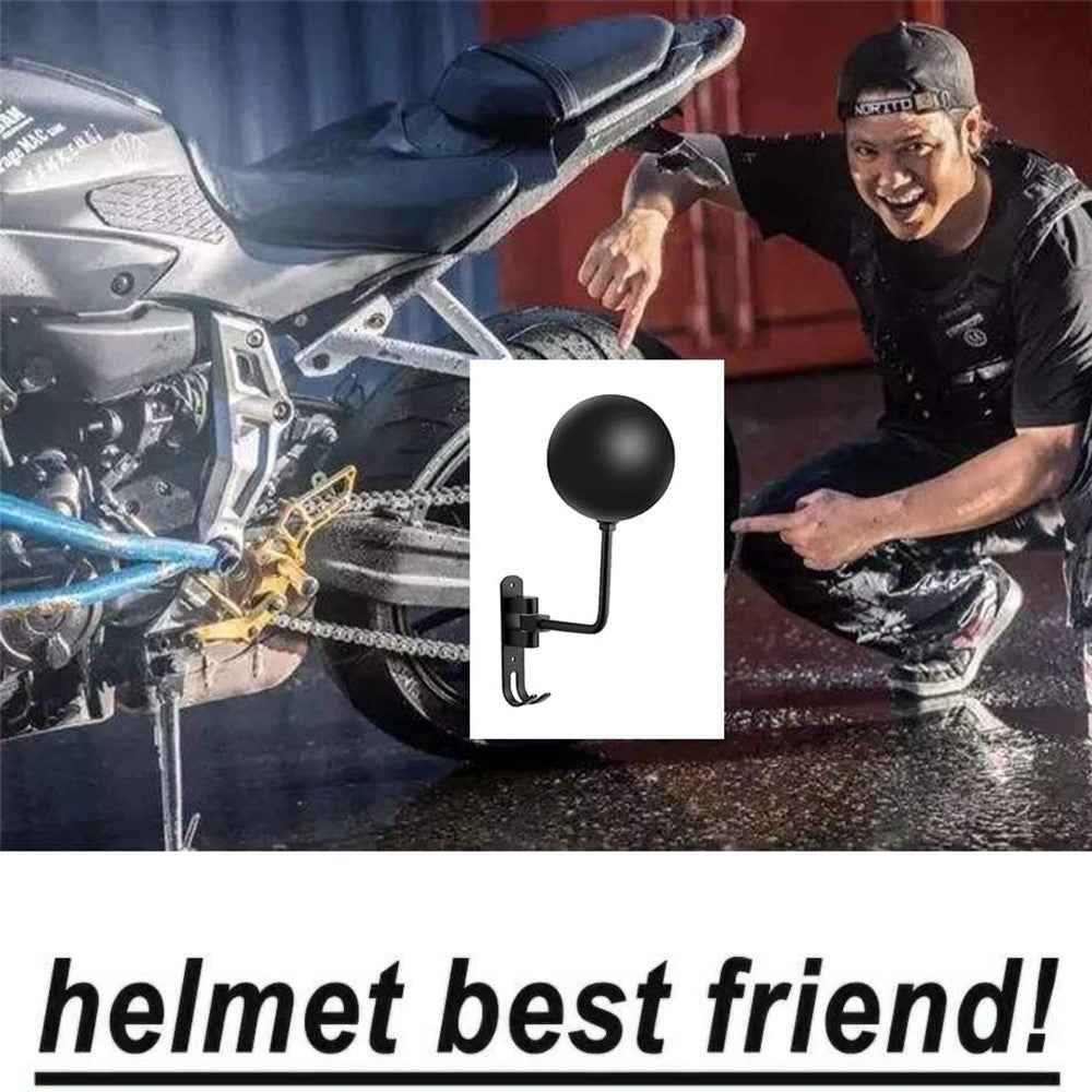 1Pair Motorcycle Wall Mounted Helmet Display Rack 180-Degree Rotating E-Bike Helmet Holder with 2 Hook for Hats, Caps, Keys, Bags - Black