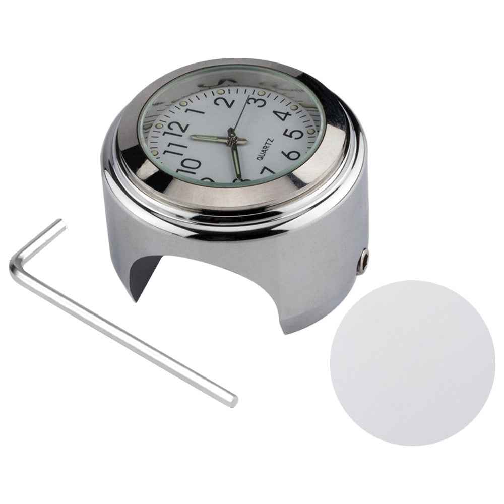 Aluminum Alloy Motorcycle Bike Clock 22-25.4mm Handlebar Luminous Clock / Thermometer - Clock / Silver Shell White Dial