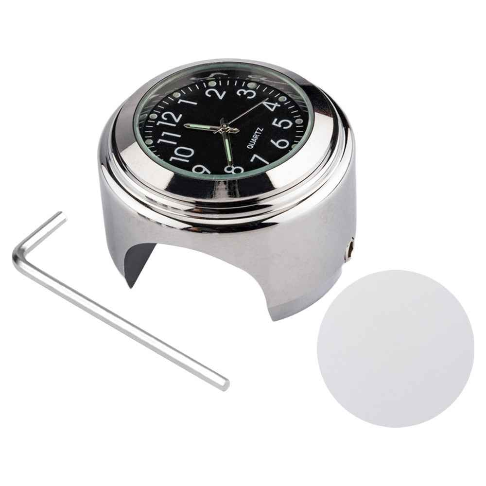 Aluminum Alloy Motorcycle Bike Clock 22-25.4mm Handlebar Luminous Clock / Thermometer - Clock / Silver Shell Black Dial