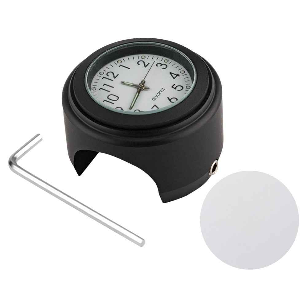 Aluminum Alloy Motorcycle Bike Clock 22-25.4mm Handlebar Luminous Clock / Thermometer - Clock / Black Shell White Dial