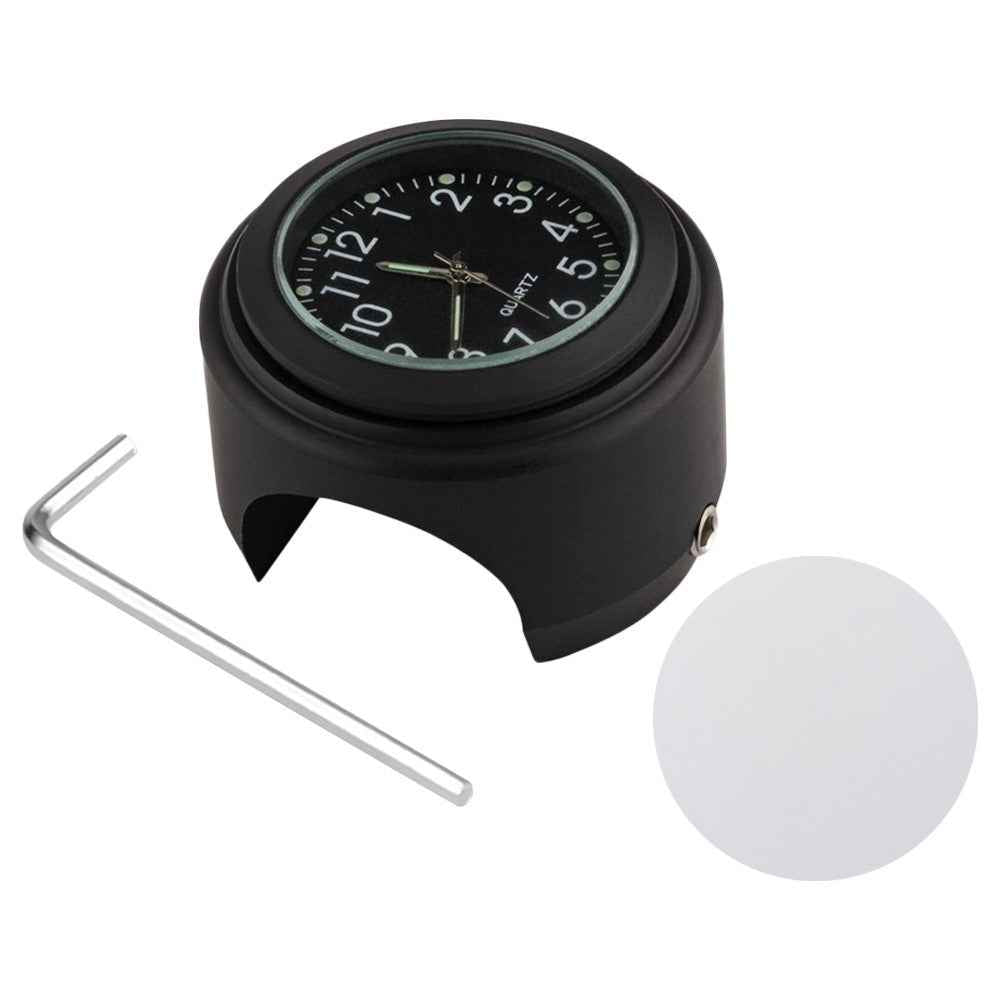 Aluminum Alloy Motorcycle Bike Clock 22-25.4mm Handlebar Luminous Clock / Thermometer - Clock / Black Shell Black Dial