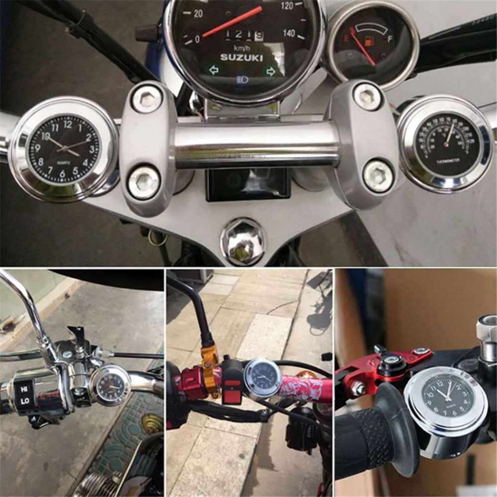 Aluminum Alloy Motorcycle Bike Clock 22-25.4mm Handlebar Luminous Clock / Thermometer - Clock / Black Shell Black Dial