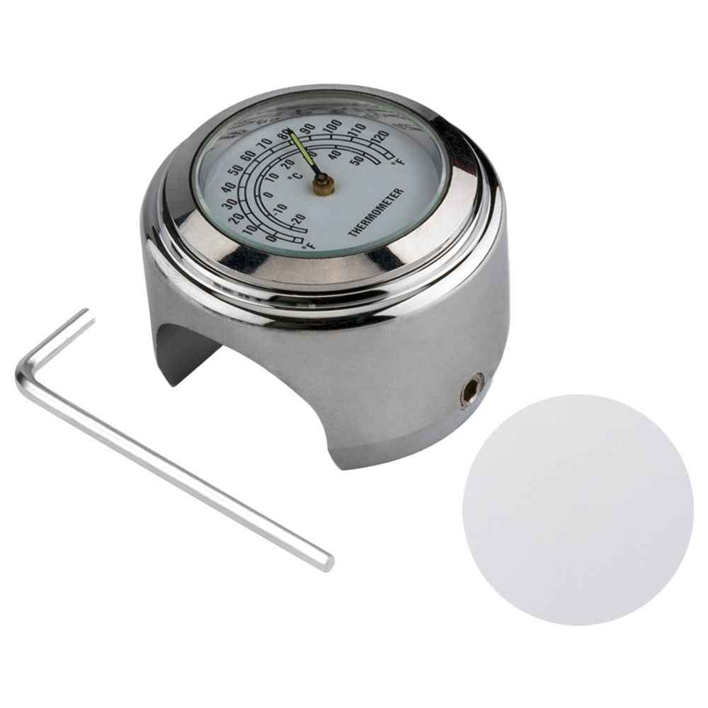Aluminum Alloy Motorcycle Bike Clock 22-25.4mm Handlebar Luminous Clock / Thermometer - Thermometer / Silver Shell White Dial