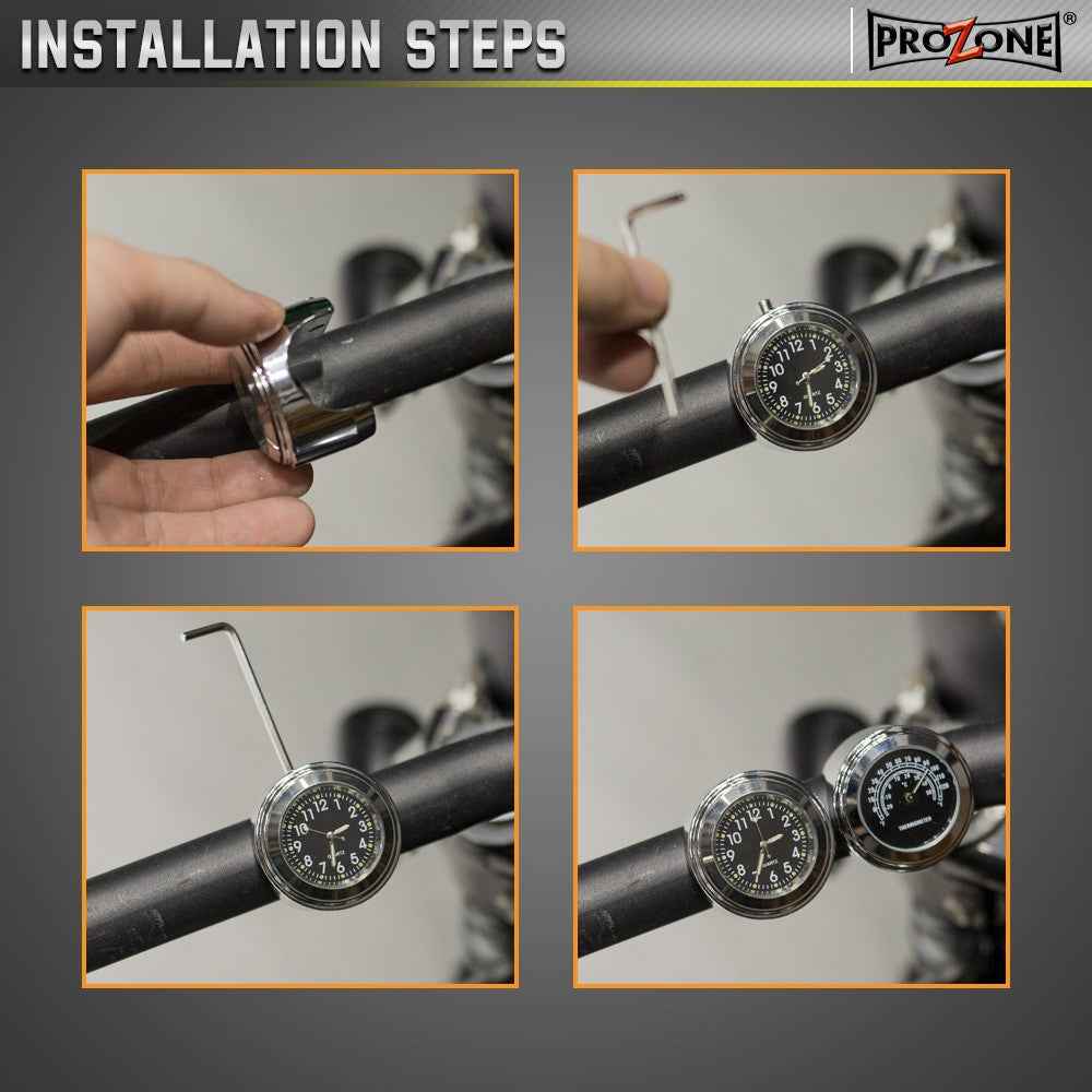 Aluminum Alloy Motorcycle Bike Clock 22-25.4mm Handlebar Luminous Clock / Thermometer - Thermometer / Silver Shell Black Dial