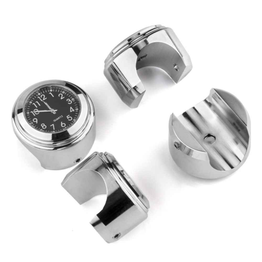 Aluminum Alloy Motorcycle Bike Clock 22-25.4mm Handlebar Luminous Clock / Thermometer - Thermometer / Silver Shell Black Dial
