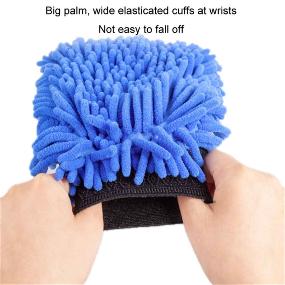 2PCS Chenille Car Wiping Gloves Double-Sided Coral Fleece Housework Dust Wool Bear Paw Car Cleaning Tool - Yellow