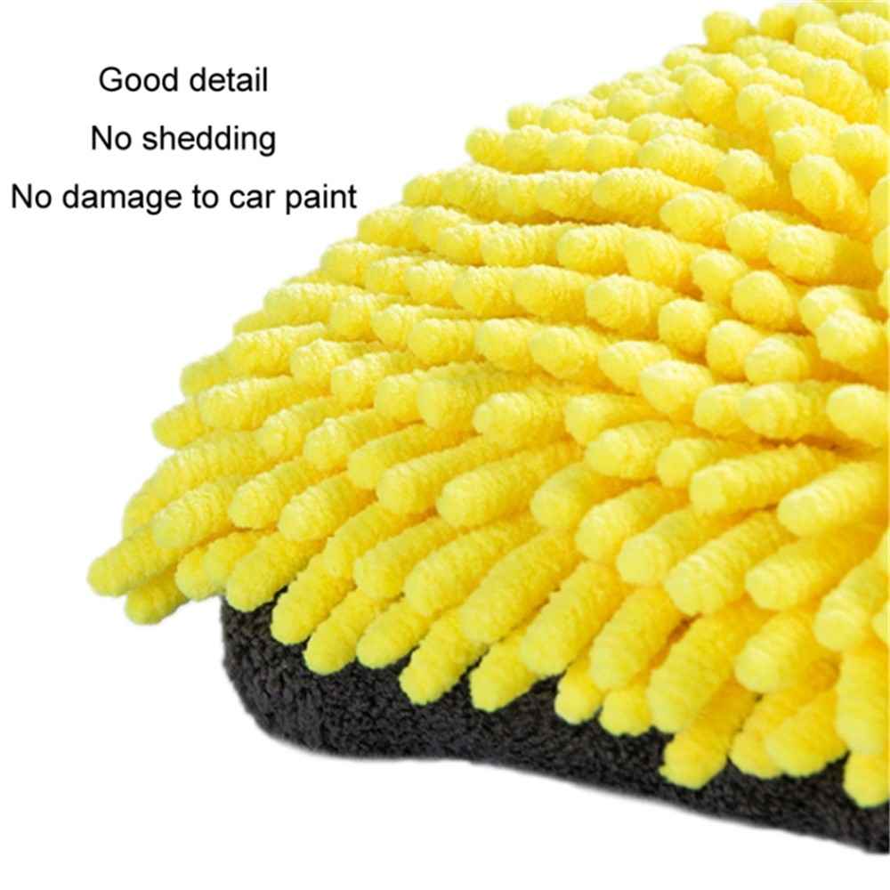 2PCS Chenille Car Wiping Gloves Double-Sided Coral Fleece Housework Dust Wool Bear Paw Car Cleaning Tool - Yellow