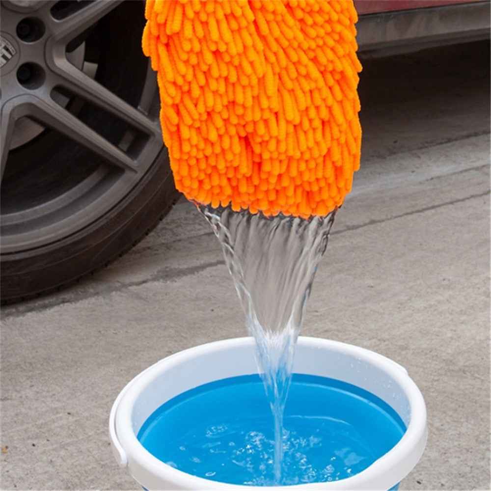 2PCS Chenille Car Wiping Gloves Double-Sided Coral Fleece Housework Dust Wool Bear Paw Car Cleaning Tool - Orange