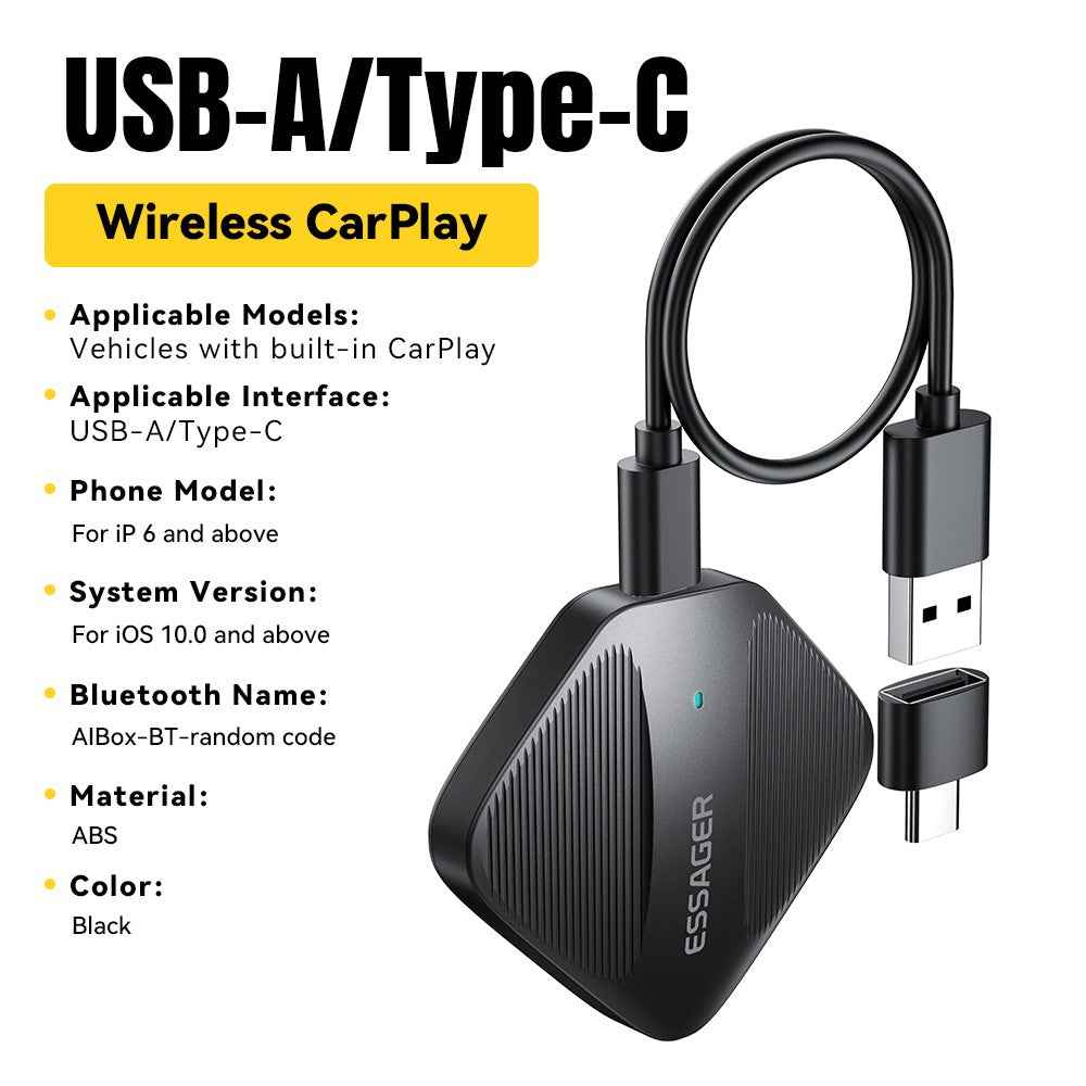 ESSAGER ES-CP01 Wireless CarPlay Adapter Dongle for iPhone Plug and Play WiFi 5G Module Voice Control