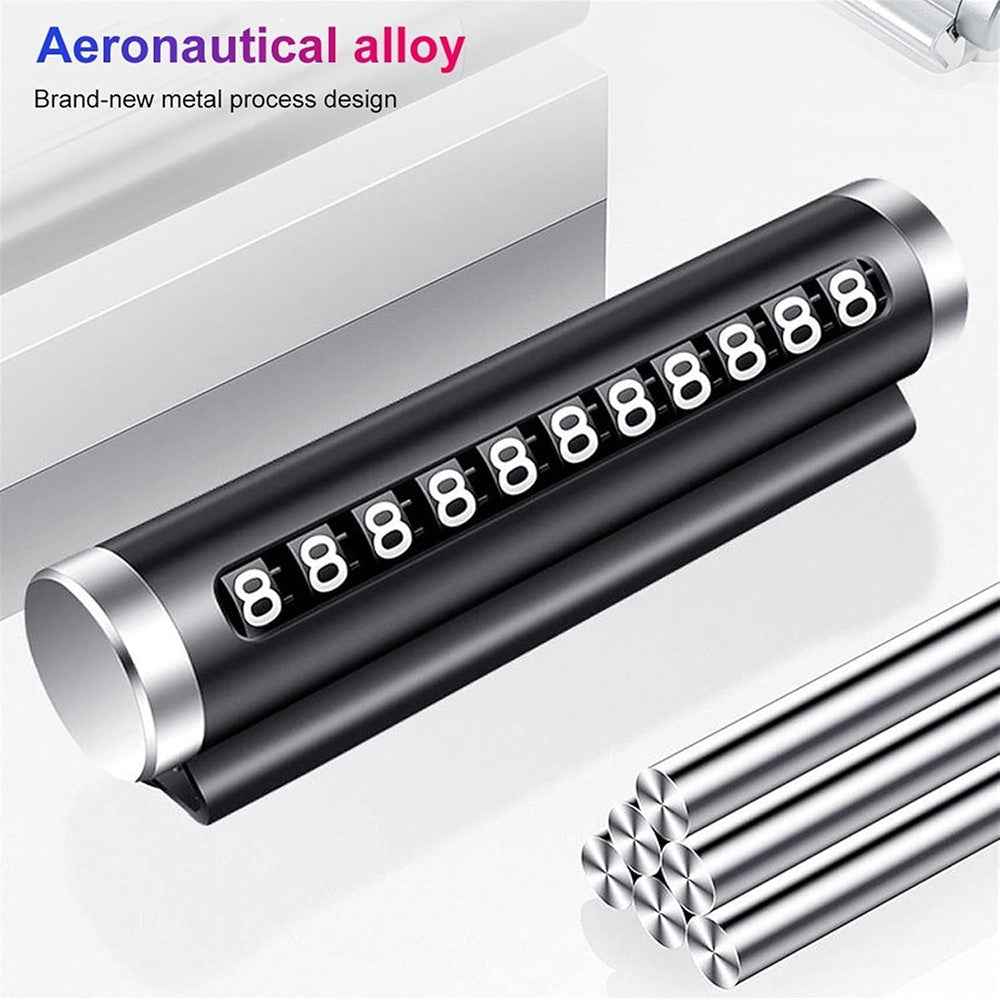 Aluminum Alloy+PC Roller Design Car Stop Sign Phone Number Plate Temporary Parking Card - Silver