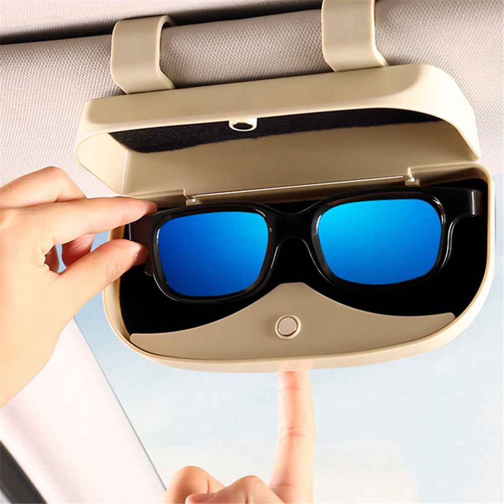 Glasses Holder Magnetic Car Sun Visor Glasses Case Organizer Glasses Storage Box - Beige