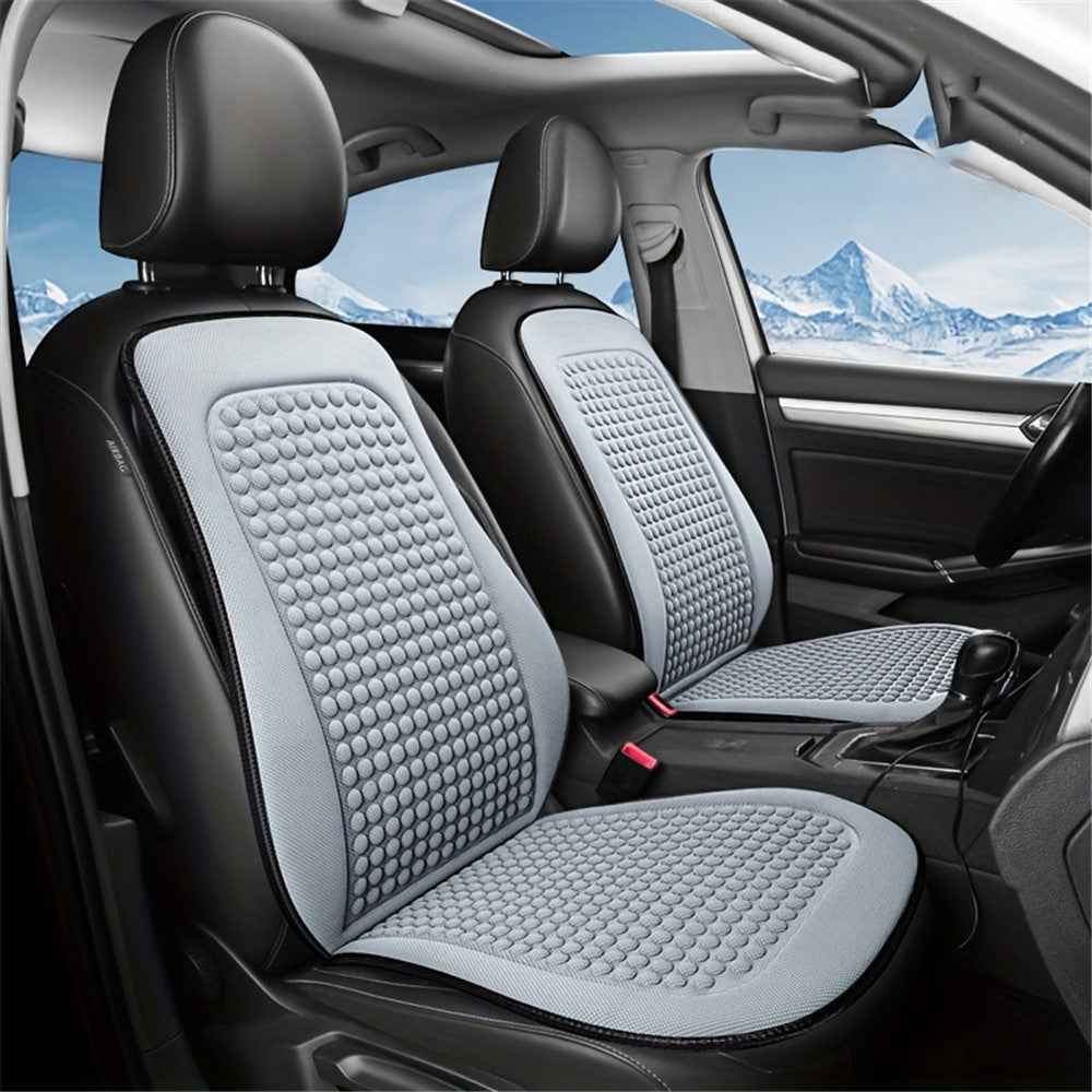 Summer Cooling Mat 3D Massage Breathable Ice Silk Universal Car Front Seat Cover + Backrest Pad - Grey