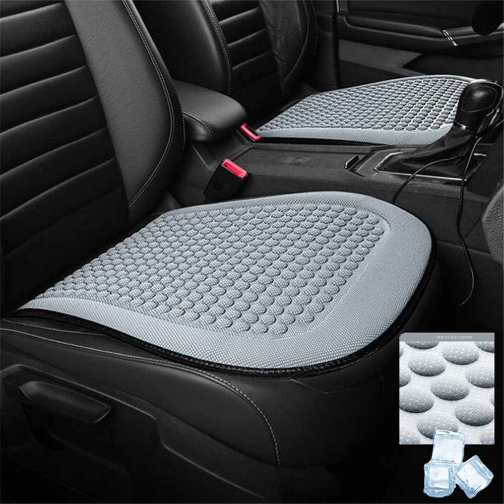 Summer Cooling Mat 3D Massage Breathable Ice Silk Universal Car Front Seat Cover + Backrest Pad - Grey