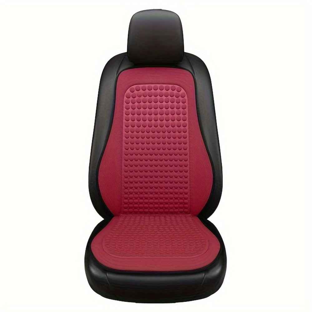 Summer Cooling Mat 3D Massage Breathable Ice Silk Universal Car Front Seat Cover + Backrest Pad - Red
