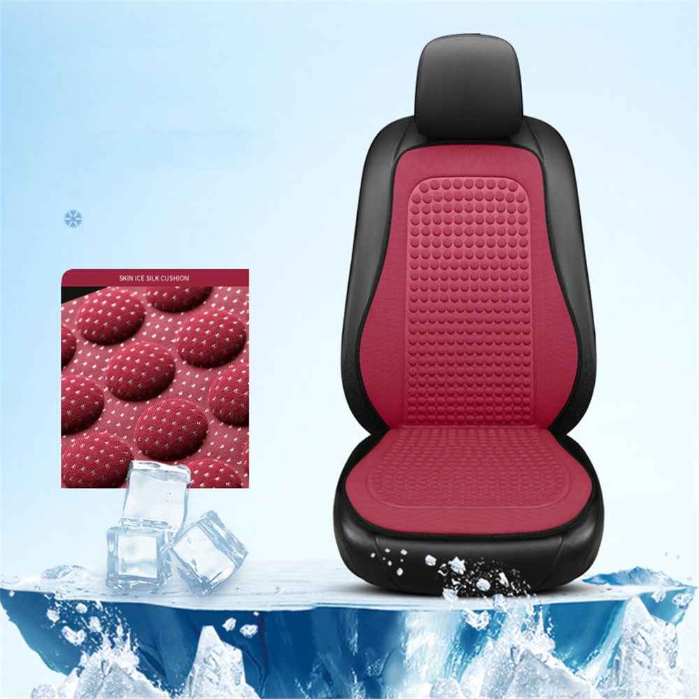 Summer Cooling Mat 3D Massage Breathable Ice Silk Universal Car Front Seat Cover + Backrest Pad - Red