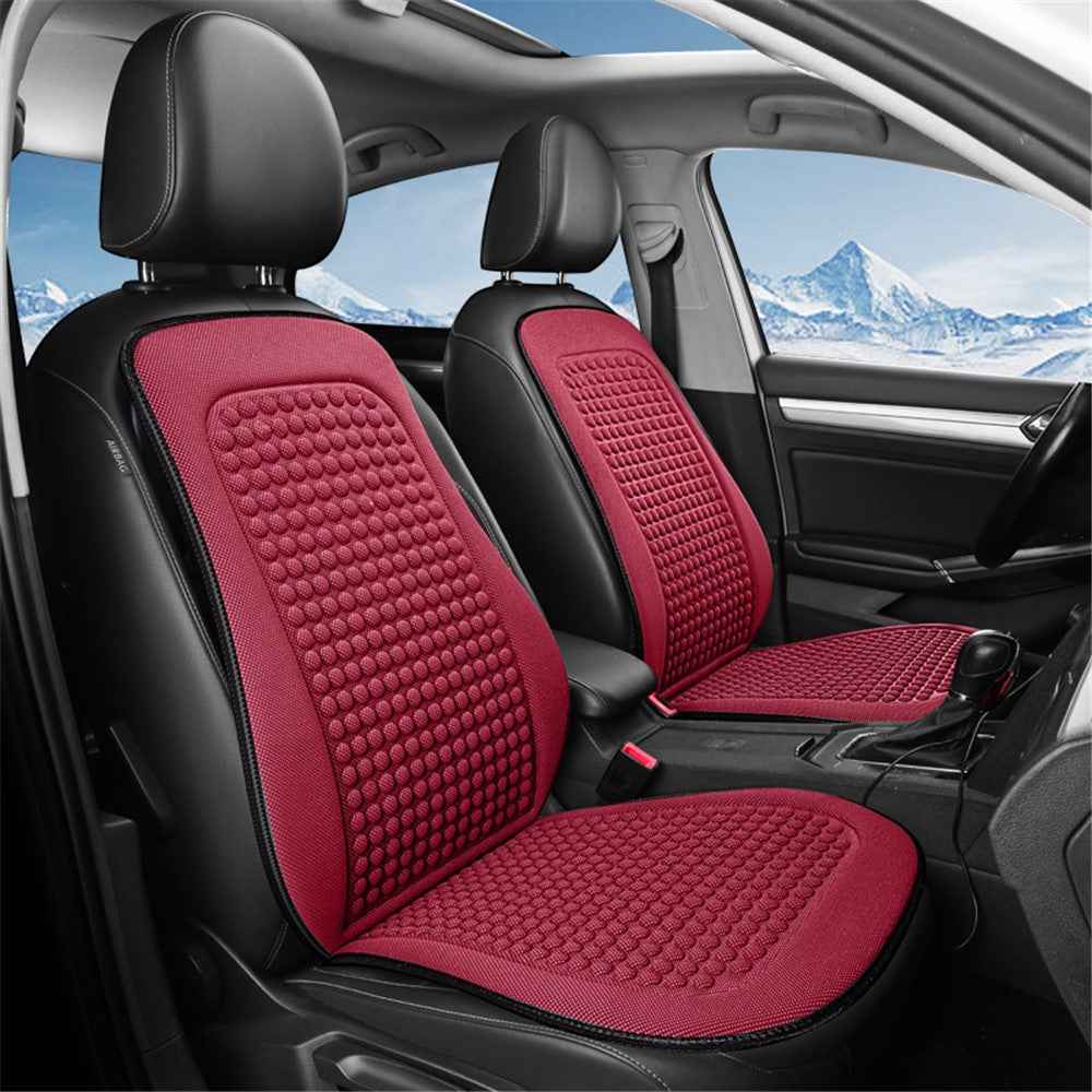 Summer Cooling Mat 3D Massage Breathable Ice Silk Universal Car Front Seat Cover + Backrest Pad - Red