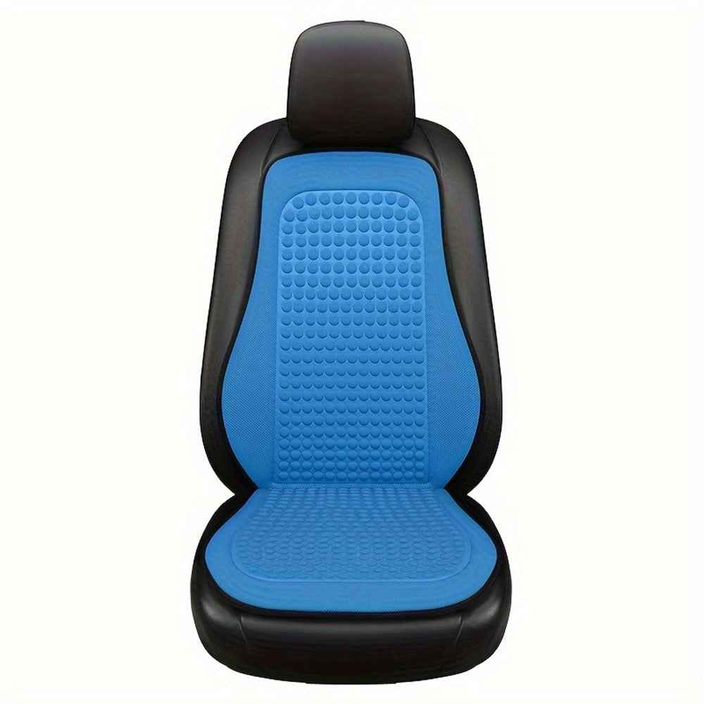 Summer Cooling Mat 3D Massage Breathable Ice Silk Universal Car Front Seat Cover + Backrest Pad - Blue