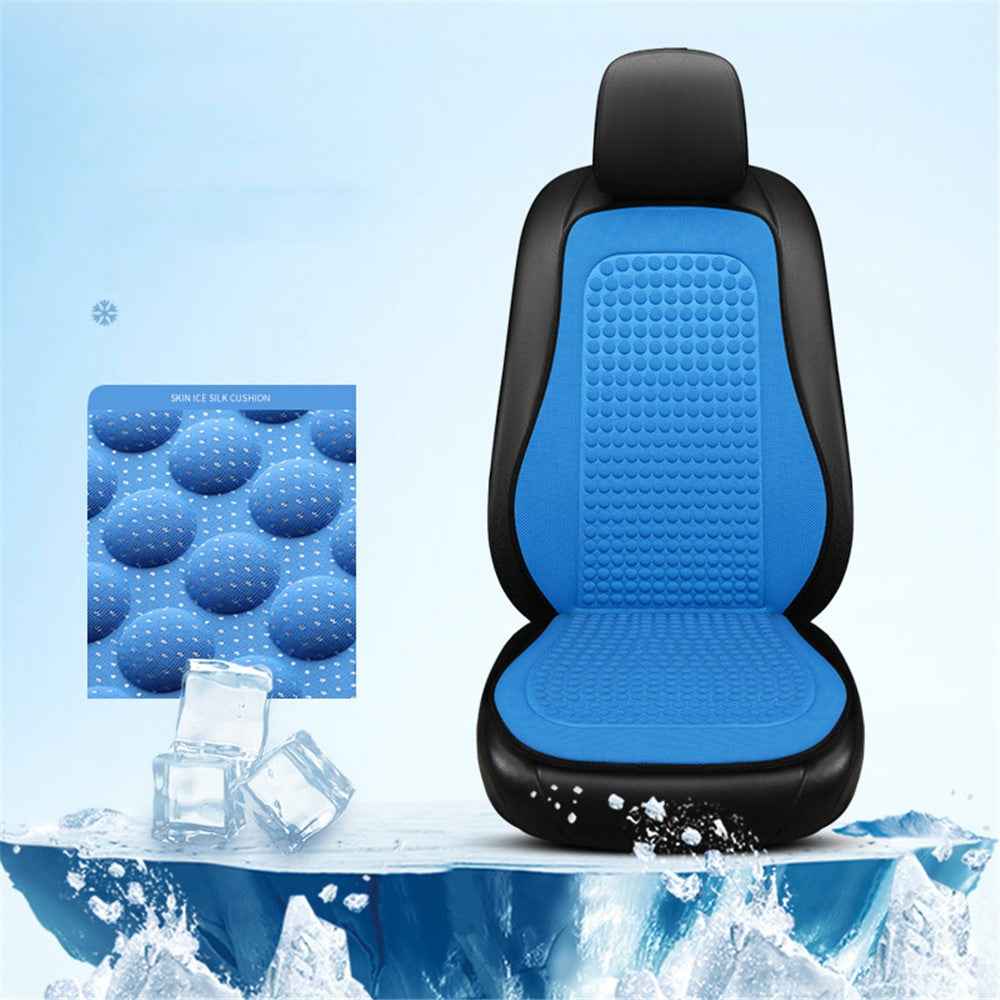 Summer Cooling Mat 3D Massage Breathable Ice Silk Universal Car Front Seat Cover + Backrest Pad - Blue