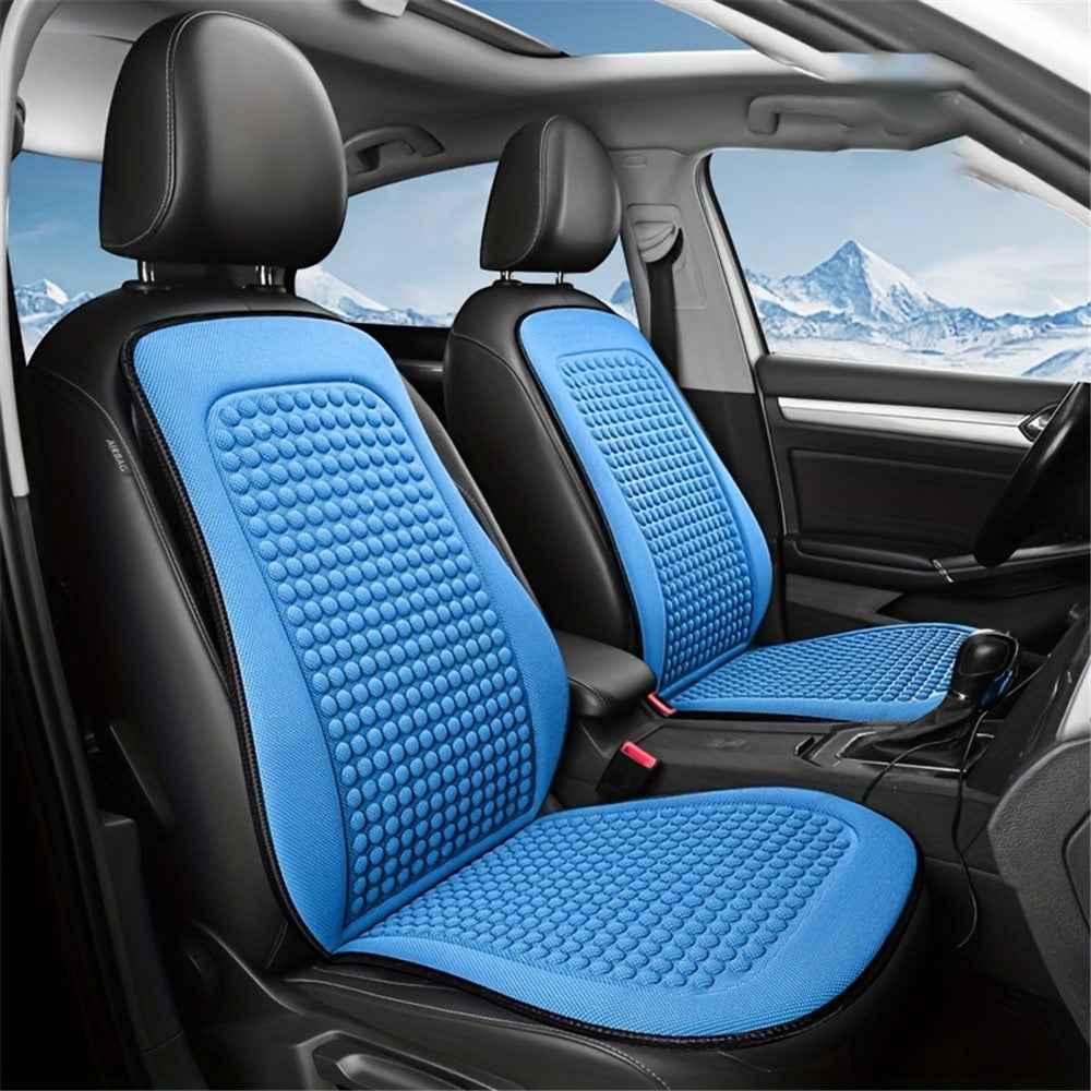 Summer Cooling Mat 3D Massage Breathable Ice Silk Universal Car Front Seat Cover + Backrest Pad - Blue