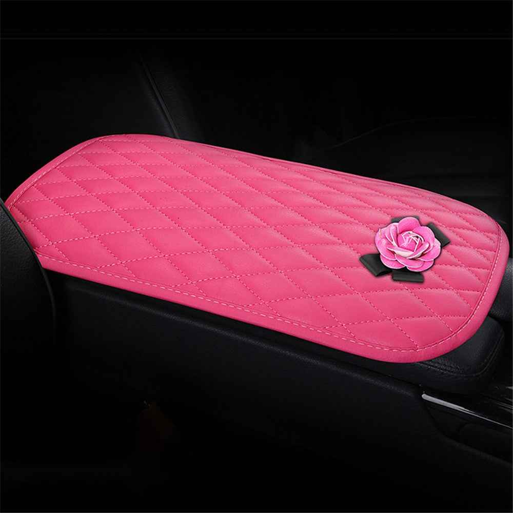 Camellia Design PU Leather Car Armrest Pad Auto Center Armrest Box Decorative Mat - Rose